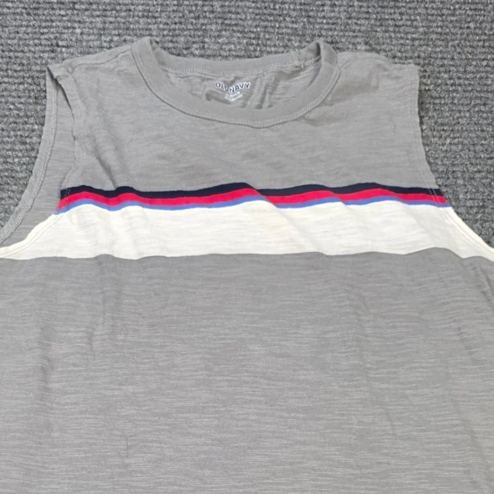 Old Navy Striped‎ Muscle Tank Top Boy's Size XL 14-16 Gray Sleeveless Shirt
